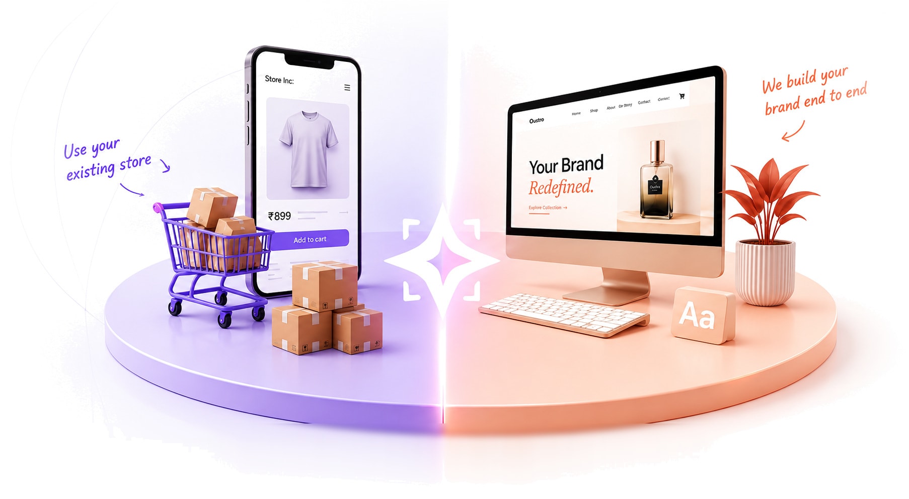 One side connects your existing store, the other builds your brand from scratch
